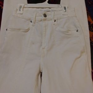 Good American Good Waist Front Zip White Jeans